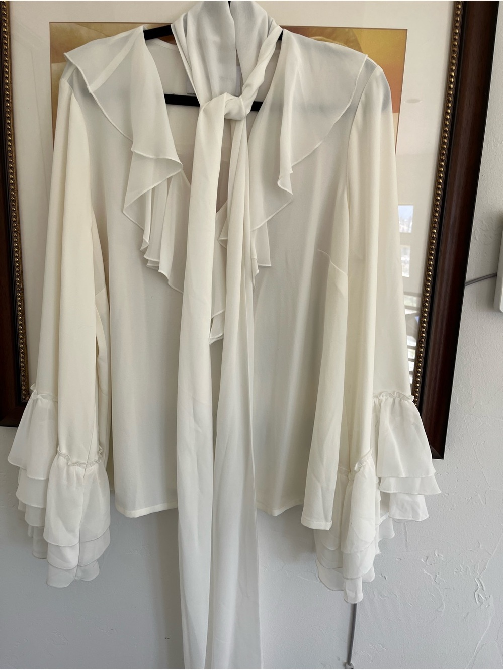 Rodarte Ivory Ruffle Tie-Neck Blouse